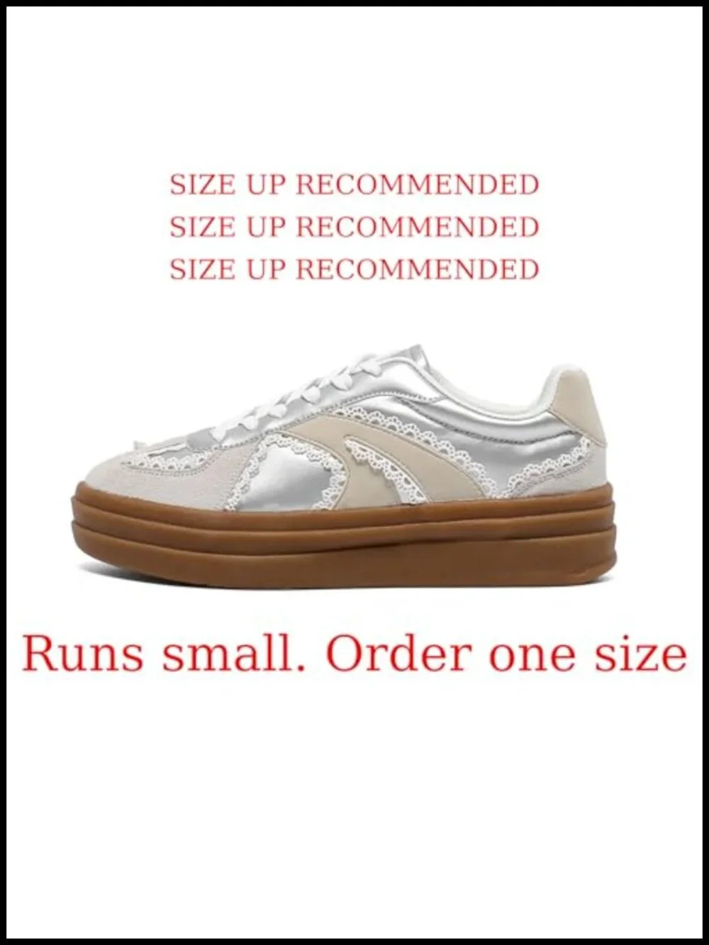 Women's Vintage Lace Detail Platform Sneakers - Casual Walking Shoes with